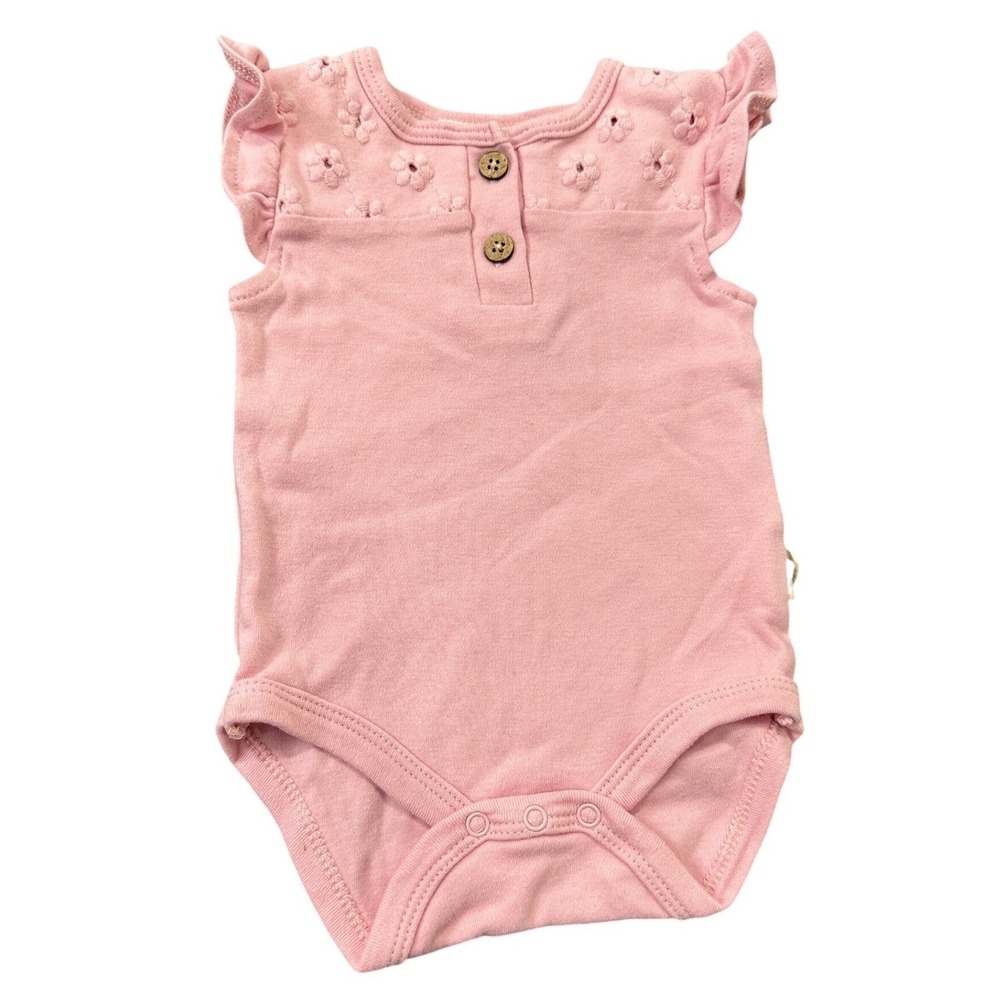 Rabbit‎ Bear Organic Pink Floral Embroidered Ruffle Sleeve Bodysuit 3-6M 000031